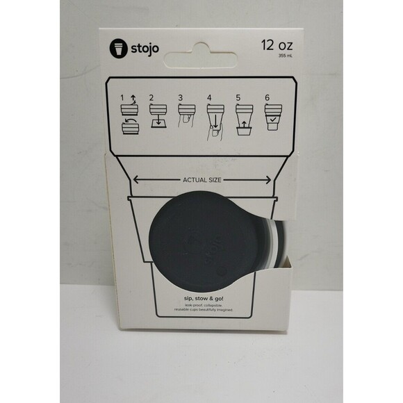 Stojo Collapsible Pocket Cup-Black/white-Eco Friendly-12oz-Comes With No Stray - Picture 5 of 5